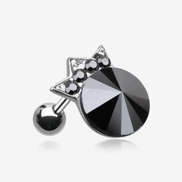 Crown Topped Gem Cartilage Earring-Hematite